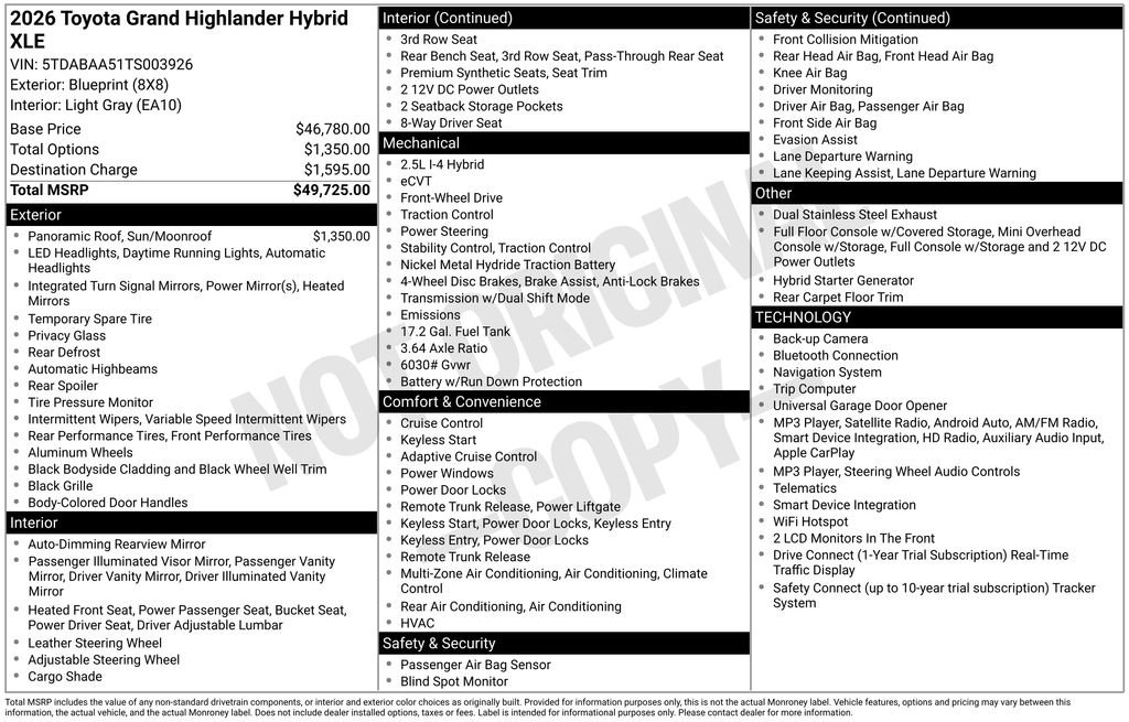 toyota grand highlander 2026 5TDABAA51TS003926 image toyota grand highlander 2026 5TDABAA51TS003926 image